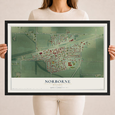 Map of Norborne, Missouri, 18 x 24 inch print in a black wood frame