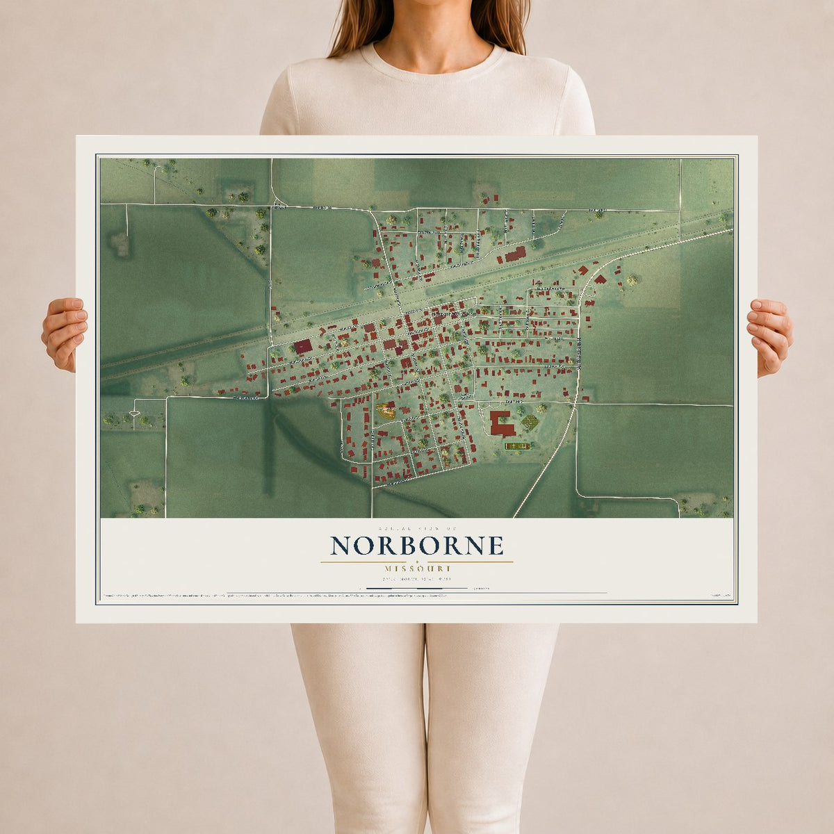 Map of Norborne, Missouri, 24 x 36 inch unframed archival matte print