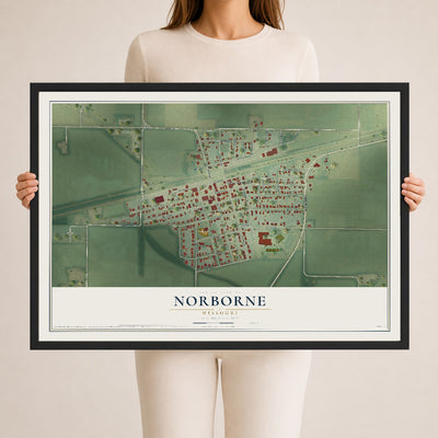 Map of Norborne, Missouri, 24 x 36 inch print in a black wood frame