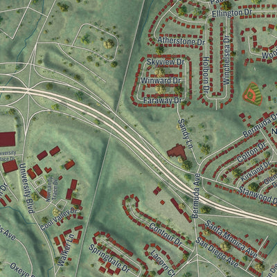 Close-up of the map of Normandy, Missouri print showing street and building detail