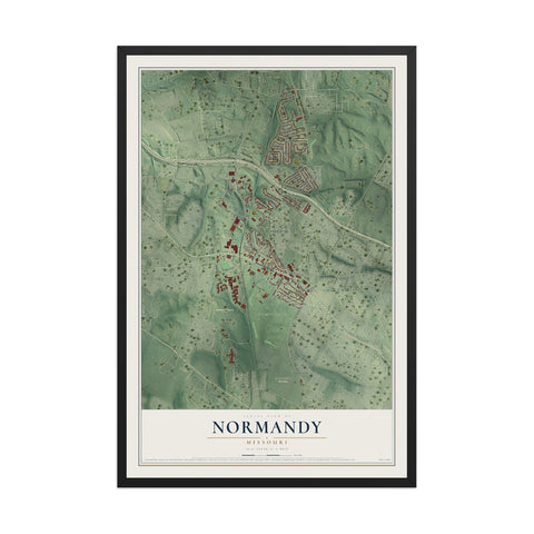 Map of Normandy, Missouri, 12 x 18 inch print in a black wood frame