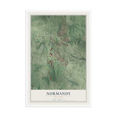 Map of Normandy, Missouri, 12 x 18 inch print in a white wood frame