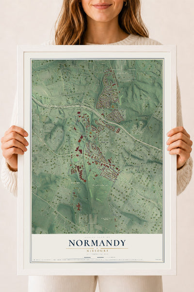Map of Normandy, Missouri, 18 x 24 inch print in a white wood frame