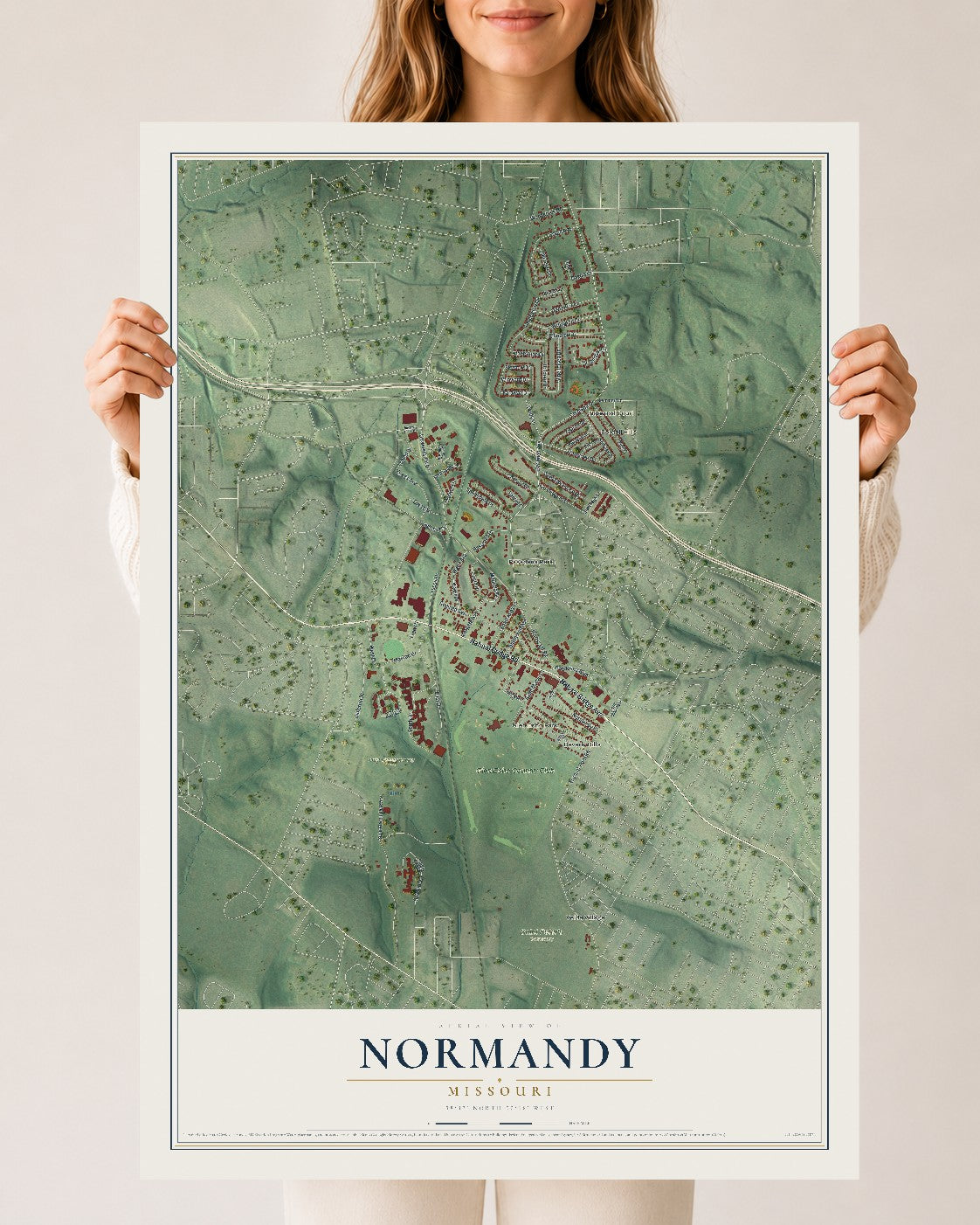 Map of Normandy, Missouri, 24 x 36 inch unframed archival matte print