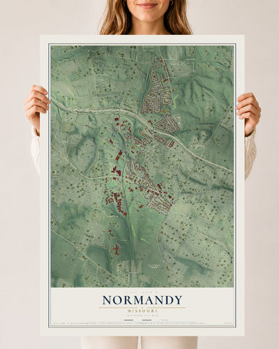 Map of Normandy, Missouri, 24 x 36 inch unframed archival matte print