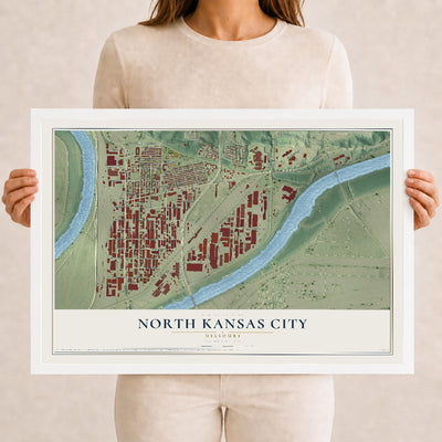 Map of North Kansas City, Missouri, 12 x 18 inch print in a white wood frame