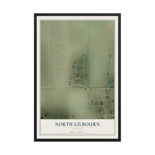 Map of North Lilbourn, Missouri, 12 x 18 inch print in a black wood frame