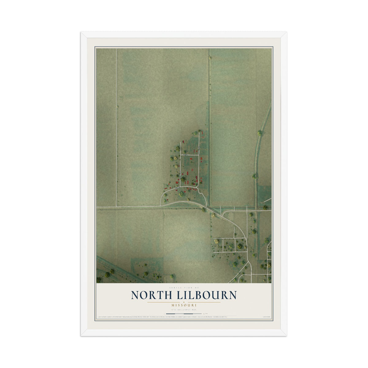 Map of North Lilbourn, Missouri, 12 x 18 inch print in a white wood frame
