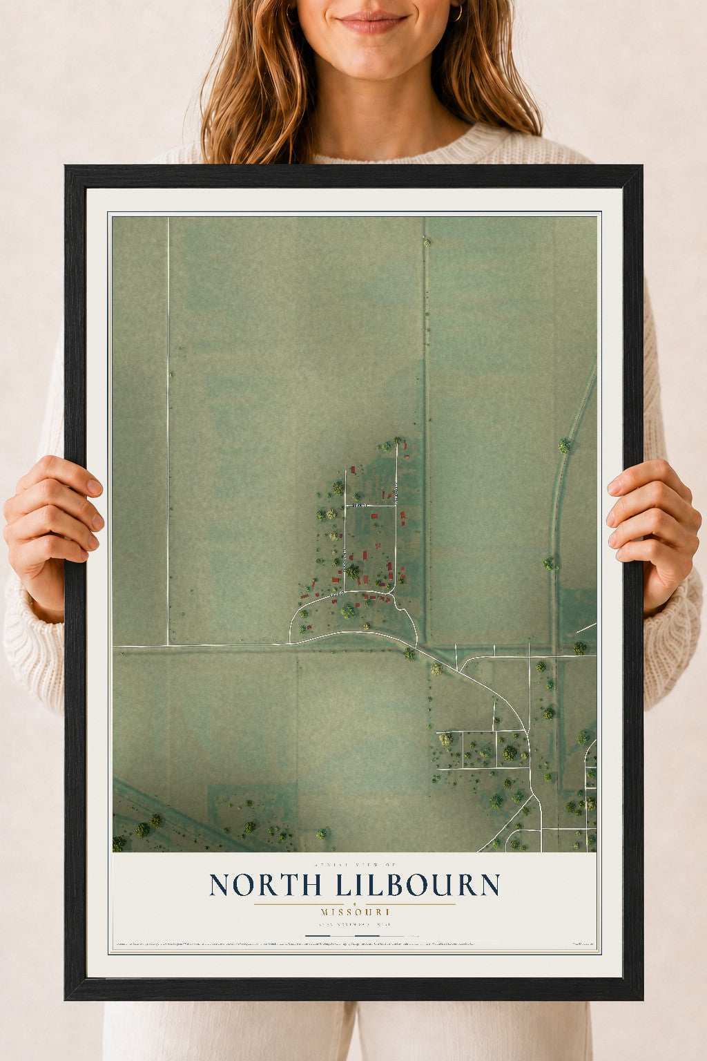 Map of North Lilbourn, Missouri, 18 x 24 inch print in a black wood frame