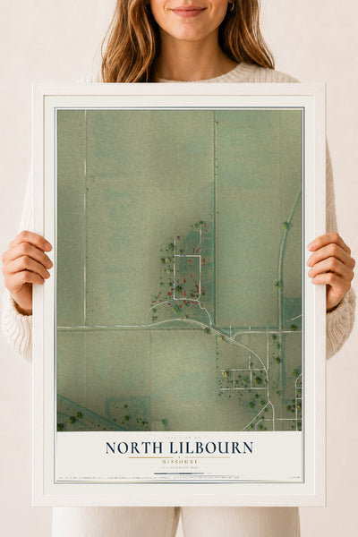 Map of North Lilbourn, Missouri, 18 x 24 inch print in a white wood frame