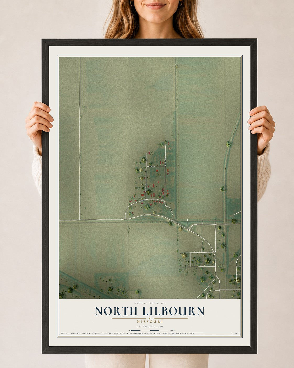 Map of North Lilbourn, Missouri, 24 x 36 inch print in a black wood frame