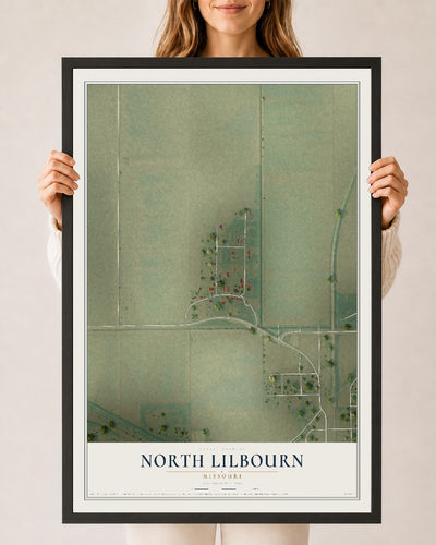 Map of North Lilbourn, Missouri, 24 x 36 inch print in a black wood frame