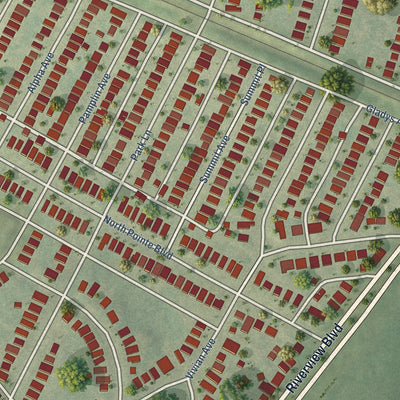 Close-up of the map of North Pointe, Missouri print showing street and building detail