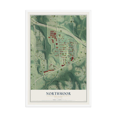Map of Northmoor, Missouri, 12 x 18 inch print in a white wood frame