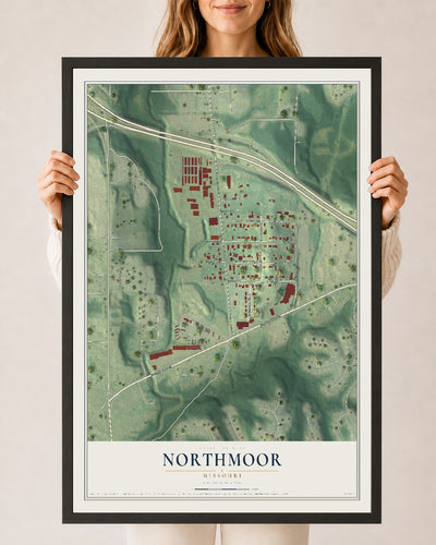 Map of Northmoor, Missouri, 24 x 36 inch print in a black wood frame