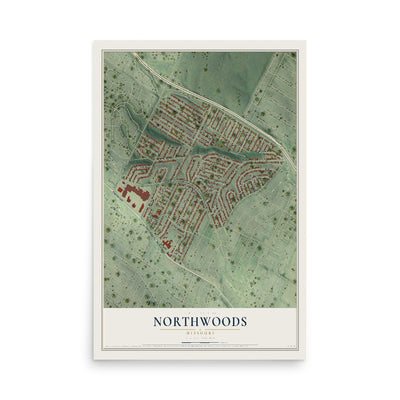 Map of Northwoods, Missouri, 12 x 18 inch unframed archival matte print
