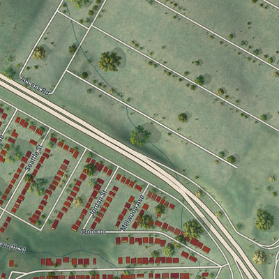 Second close-up of the map of Northwoods, Missouri print showing more streets and buildings