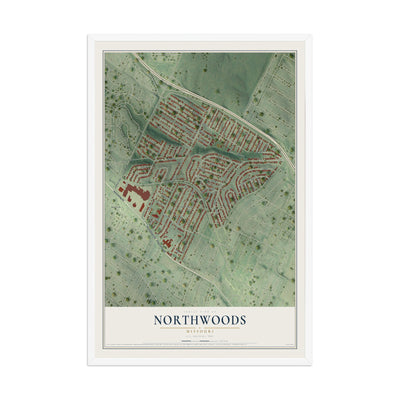 Map of Northwoods, Missouri, 12 x 18 inch print in a white wood frame
