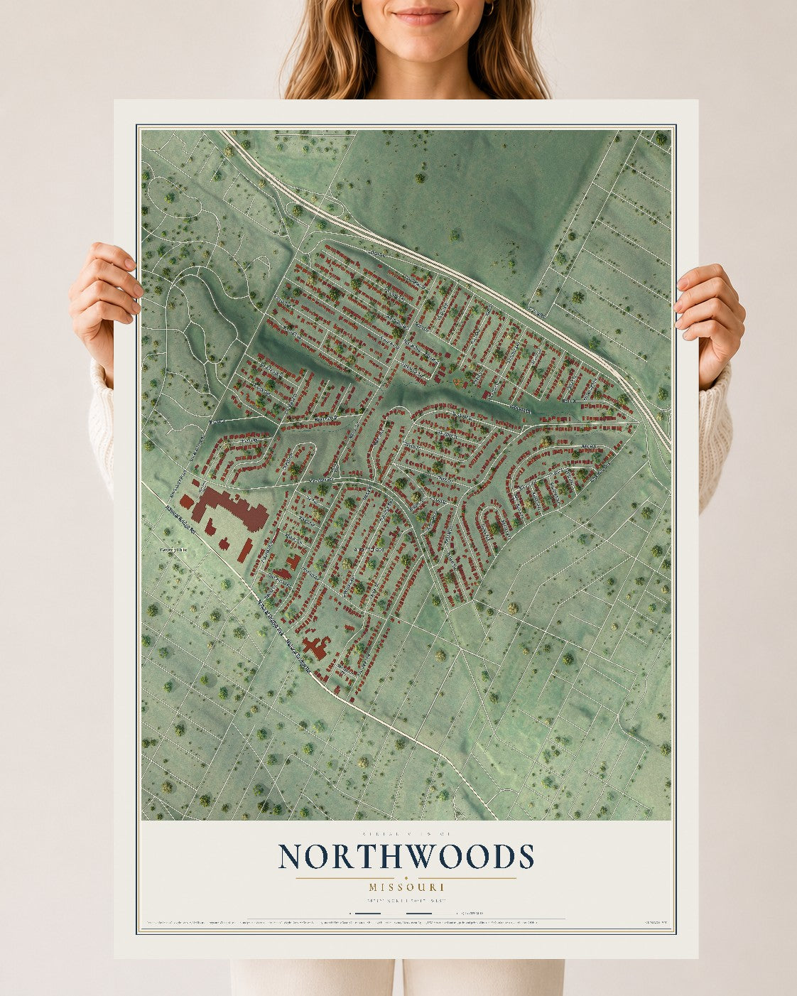 Map of Northwoods, Missouri, 24 x 36 inch unframed archival matte print