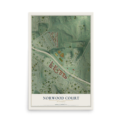 Map of Norwood Court, Missouri, 12 x 18 inch unframed archival matte print