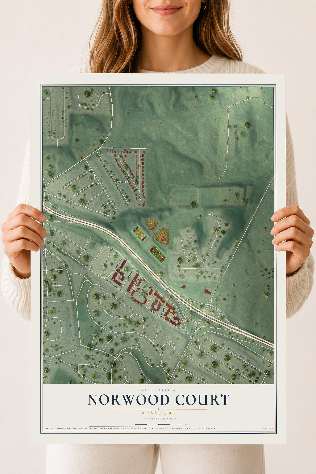 Map of Norwood Court, Missouri, 18 x 24 inch unframed archival matte print
