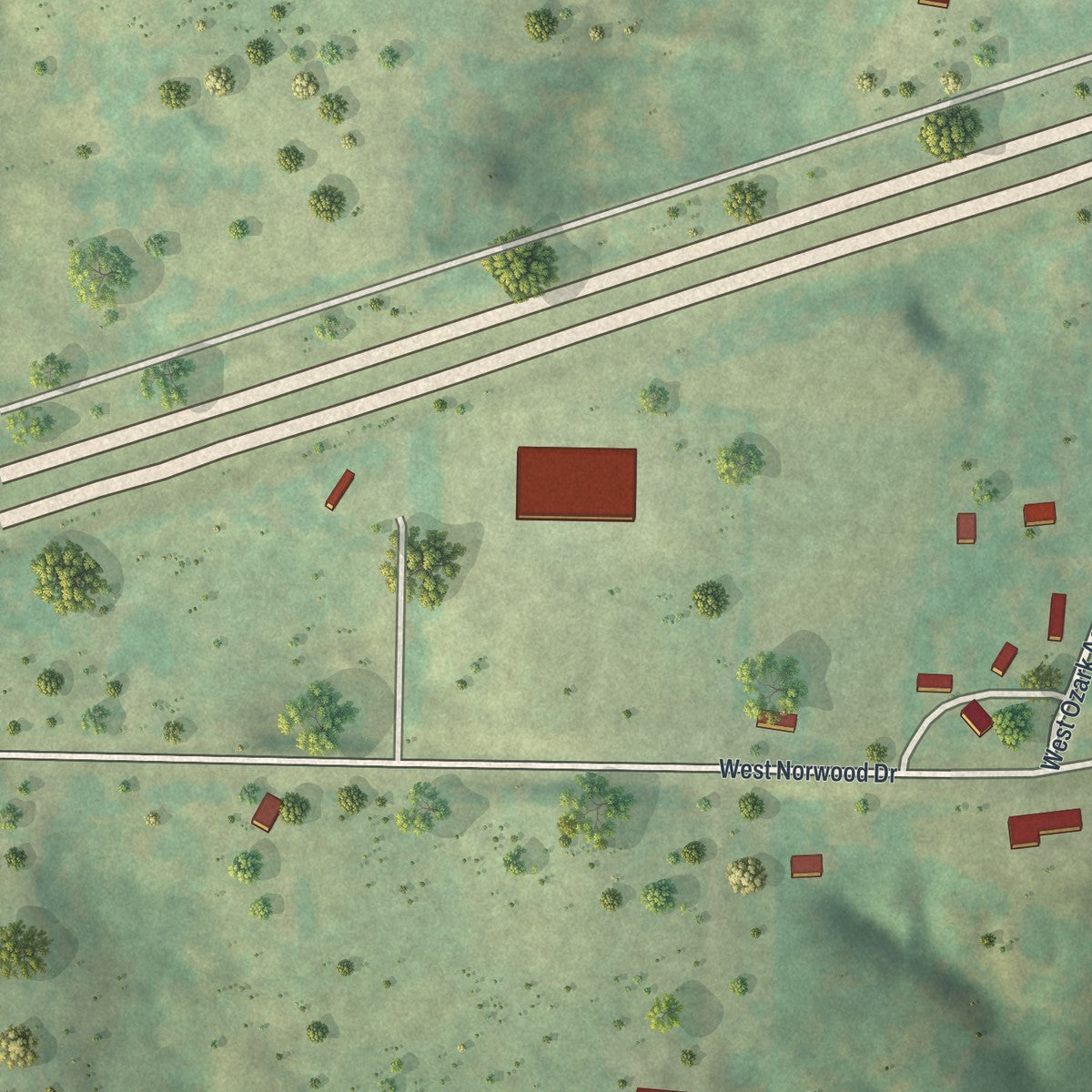 Second close-up of the map of Norwood, Missouri print showing more streets and buildings