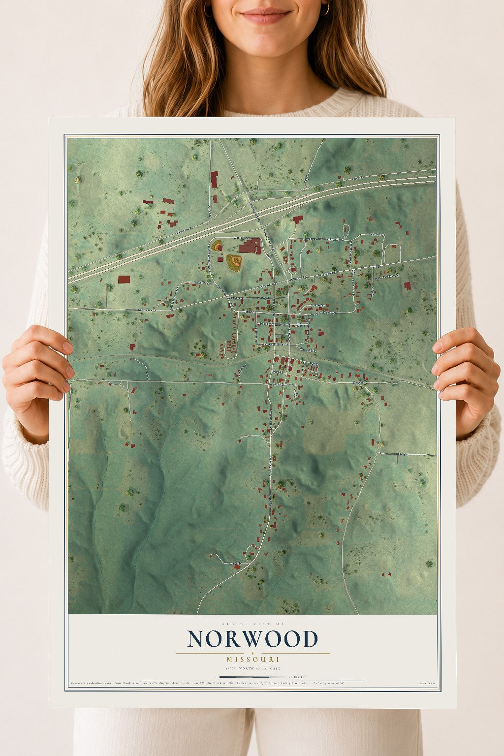 Map of Norwood, Missouri, 18 x 24 inch unframed archival matte print