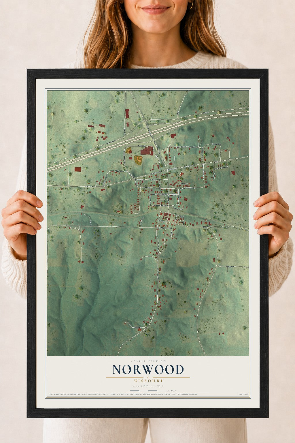 Map of Norwood, Missouri, 18 x 24 inch print in a black wood frame
