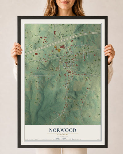 Map of Norwood, Missouri, 24 x 36 inch print in a black wood frame