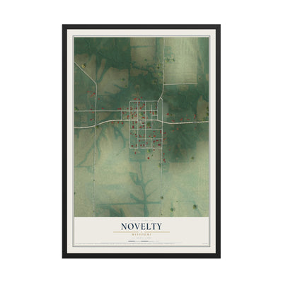 Map of Novelty, Missouri, 12 x 18 inch print in a black wood frame