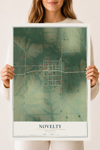 Map of Novelty, Missouri, 18 x 24 inch unframed archival matte print