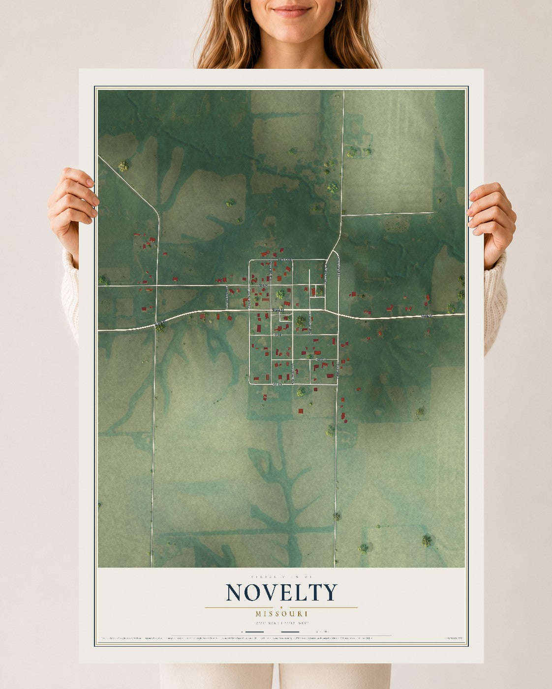 Map of Novelty, Missouri, 24 x 36 inch unframed archival matte print
