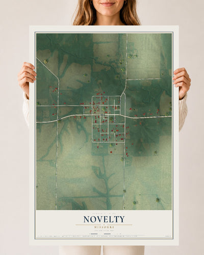 Map of Novelty, Missouri, 24 x 36 inch unframed archival matte print