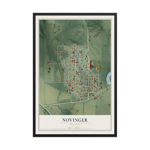 Map of Novinger, Missouri, 12 x 18 inch print in a black wood frame