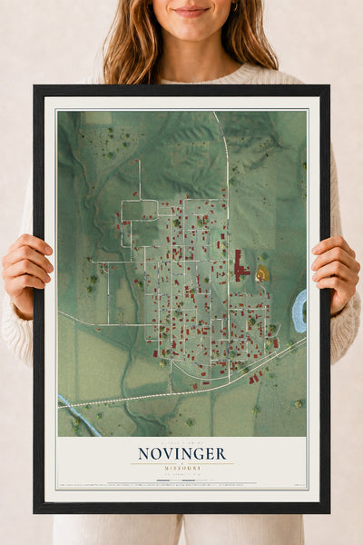 Map of Novinger, Missouri, 18 x 24 inch print in a black wood frame