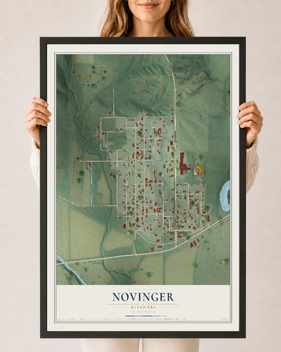 Map of Novinger, Missouri, 24 x 36 inch print in a black wood frame