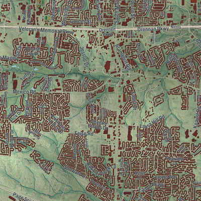 Close-up of the map of O'Fallon, Missouri print showing street and building detail
