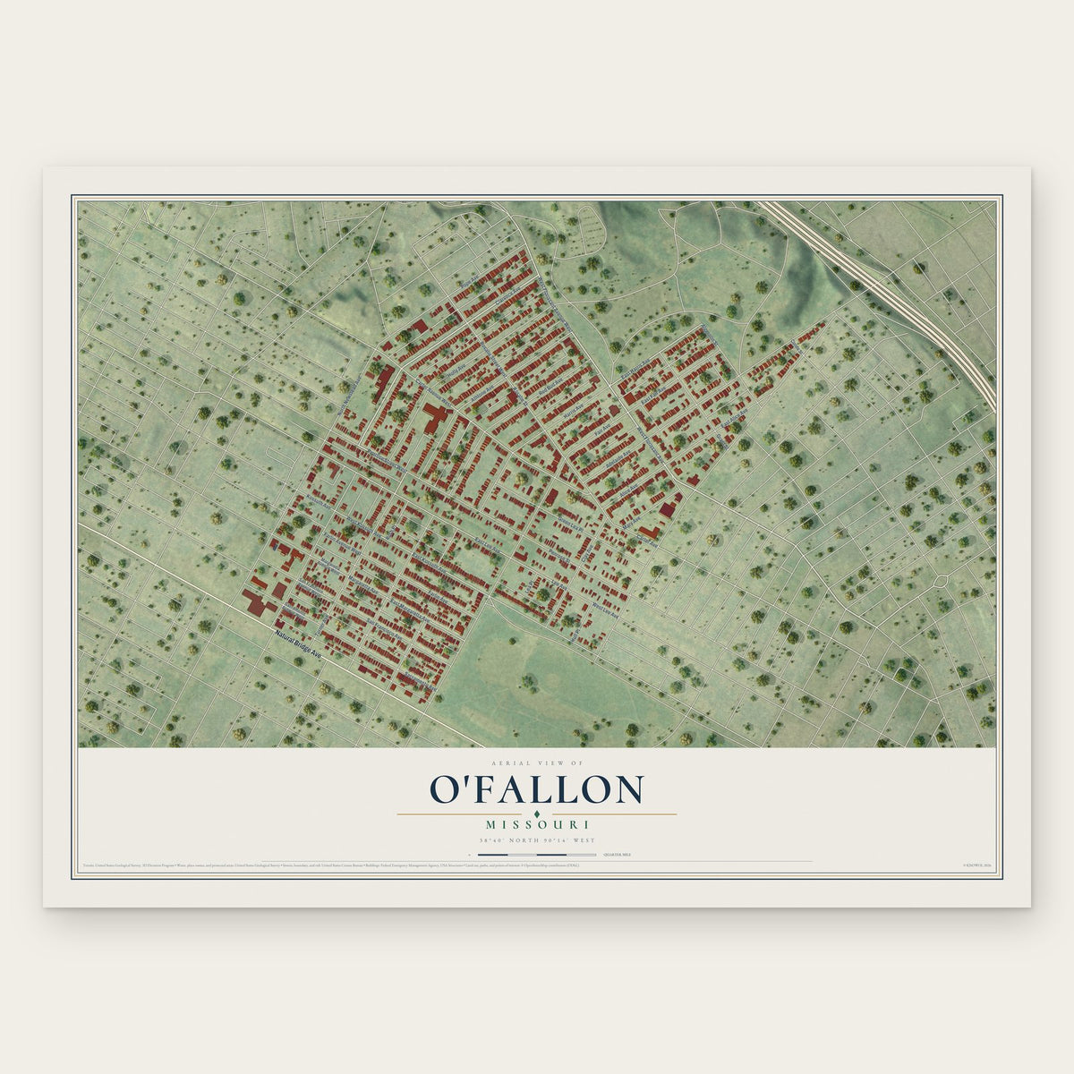 O'Fallon, St. Louis, Missouri map print, the full design