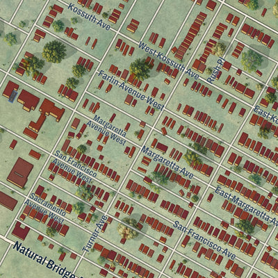 Close-up of the map of O'Fallon, St. Louis, Missouri print showing street and building detail