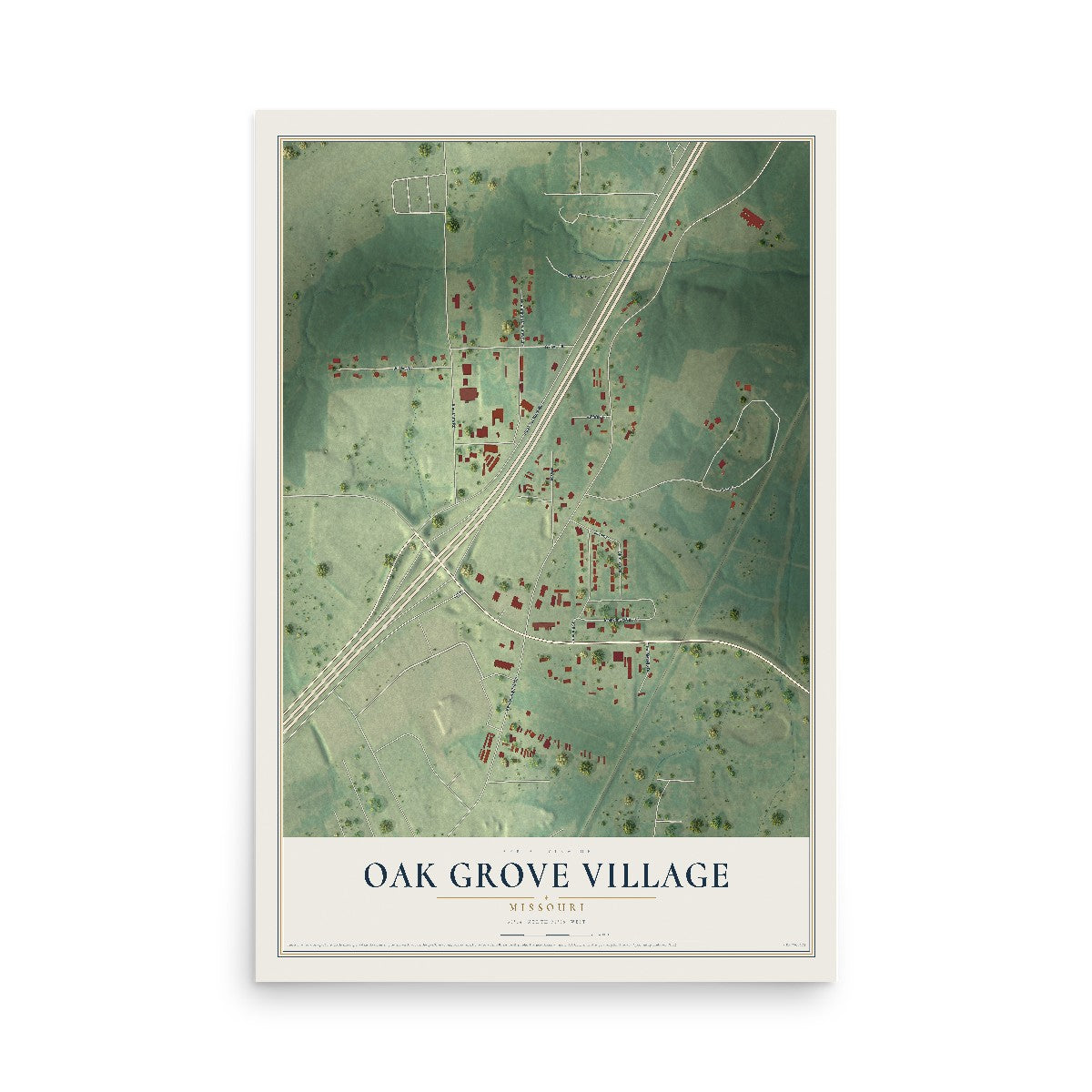 Map of Oak Grove Village, Missouri, 12 x 18 inch unframed archival matte print