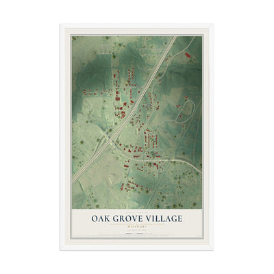 Map of Oak Grove Village, Missouri, 12 x 18 inch print in a white wood frame