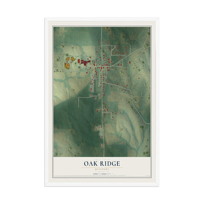 Map of Oak Ridge, Missouri, 12 x 18 inch print in a white wood frame