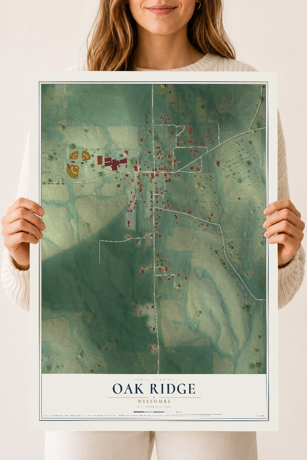 Map of Oak Ridge, Missouri, 18 x 24 inch unframed archival matte print