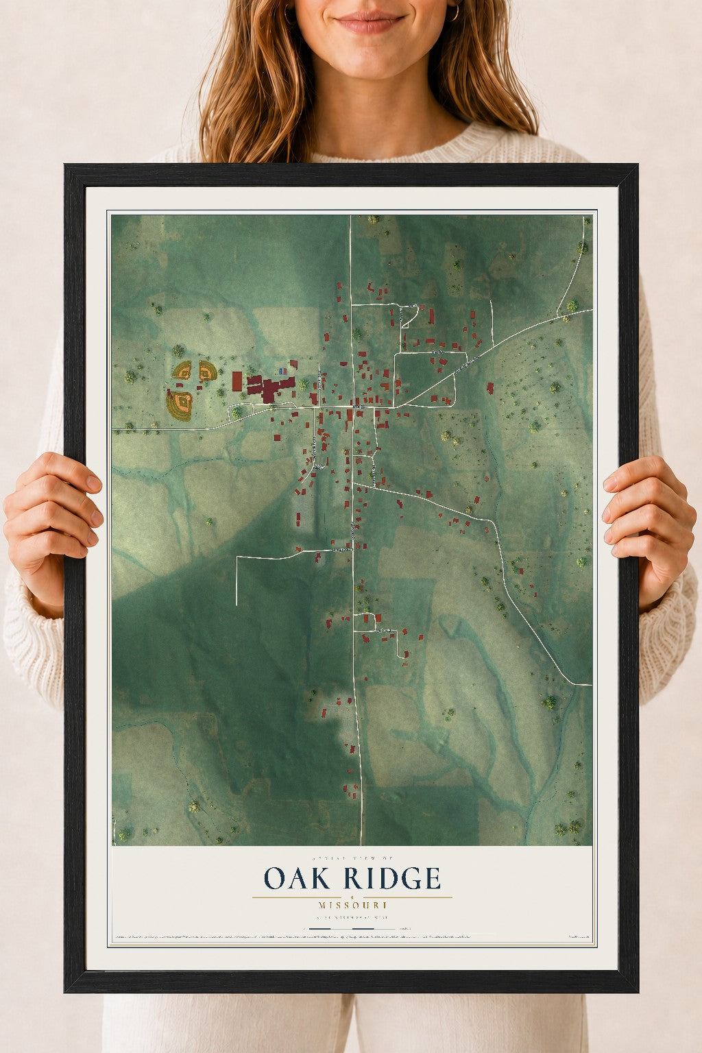 Map of Oak Ridge, Missouri, 18 x 24 inch print in a black wood frame