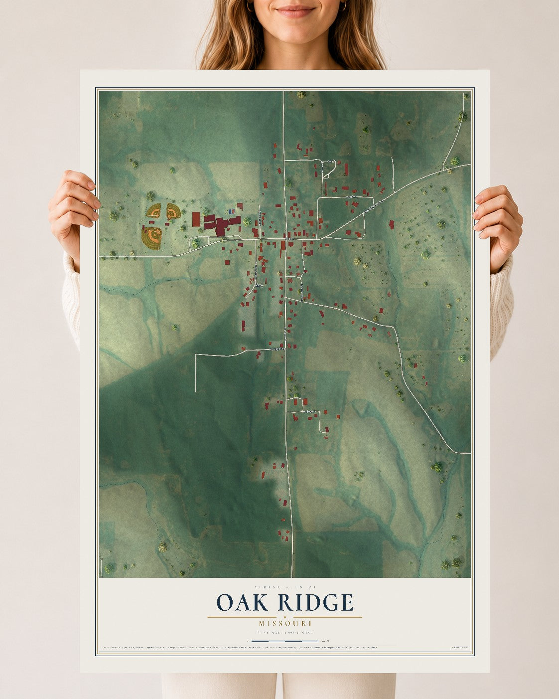 Map of Oak Ridge, Missouri, 24 x 36 inch unframed archival matte print