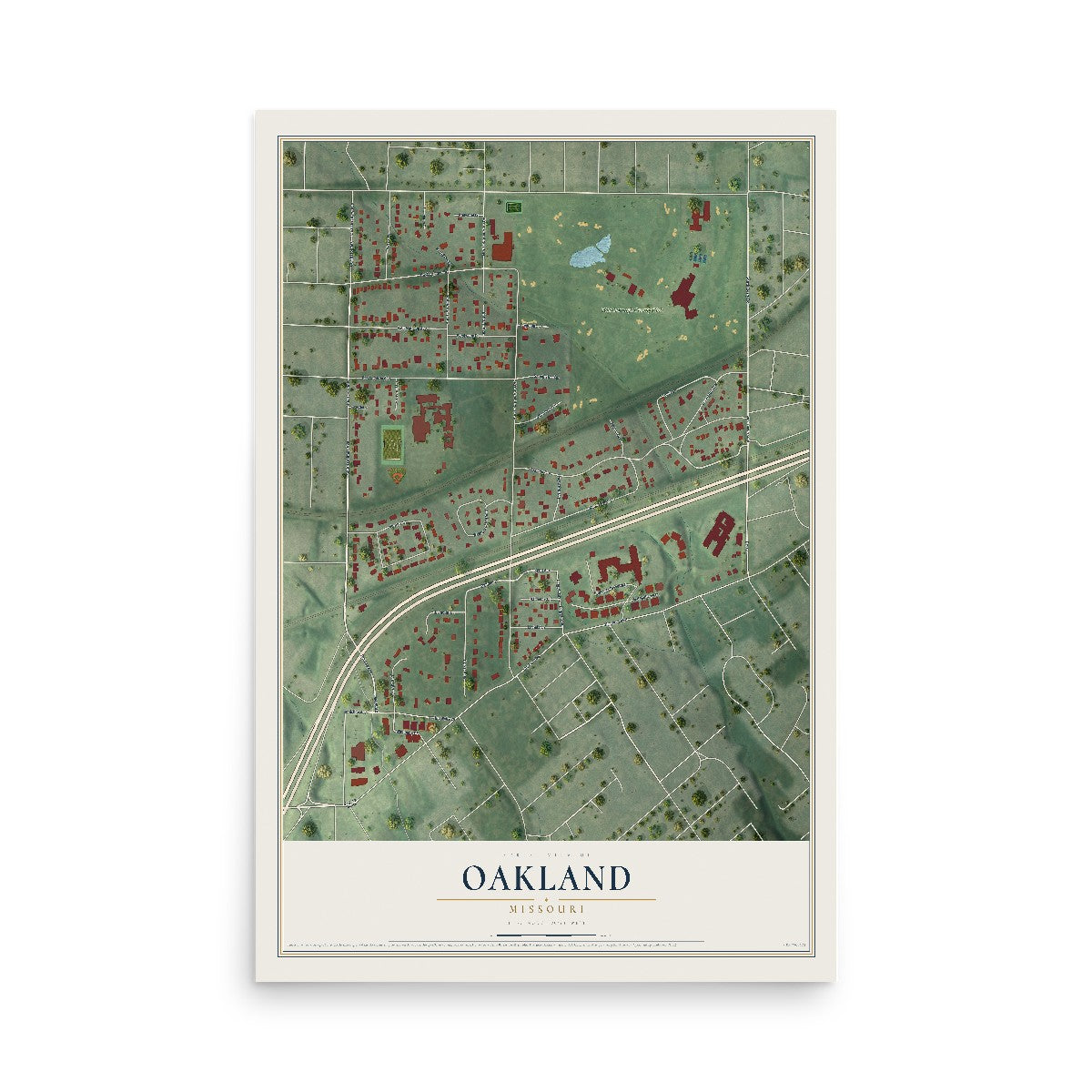 Map of Oakland, Missouri, 12 x 18 inch unframed archival matte print