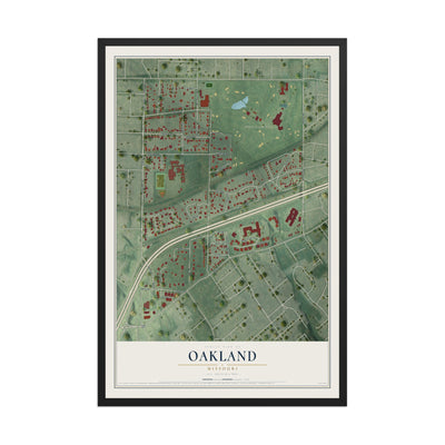 Map of Oakland, Missouri, 12 x 18 inch print in a black wood frame