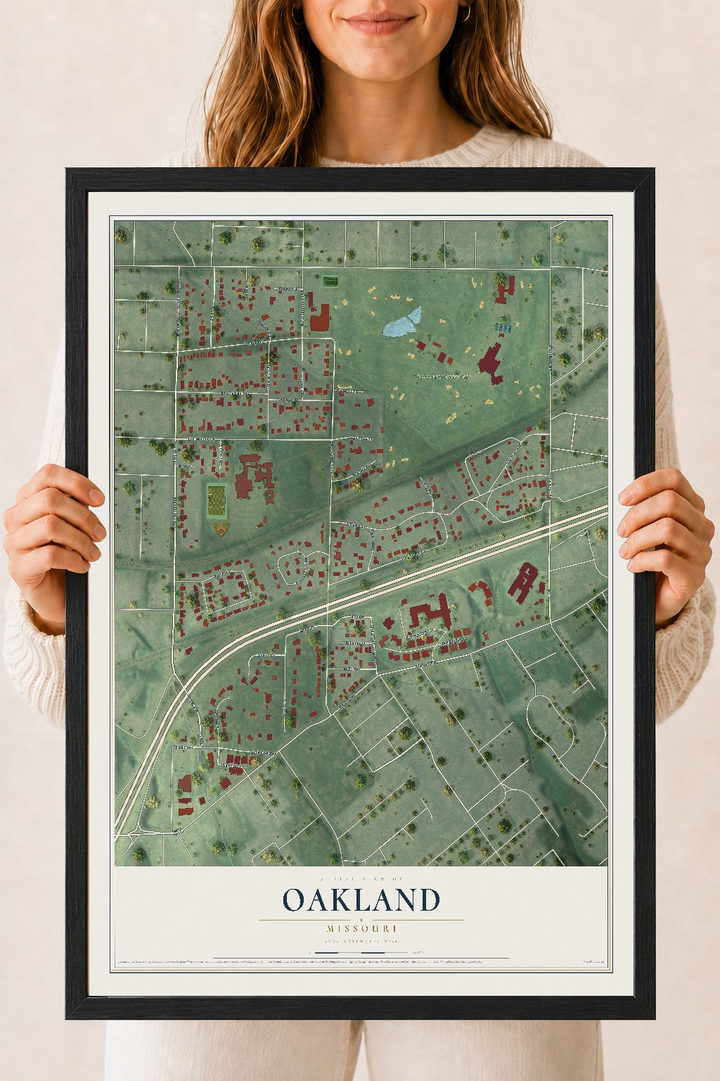 Map of Oakland, Missouri, 18 x 24 inch print in a black wood frame