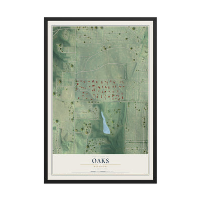 Map of Oaks, Missouri, 12 x 18 inch print in a black wood frame