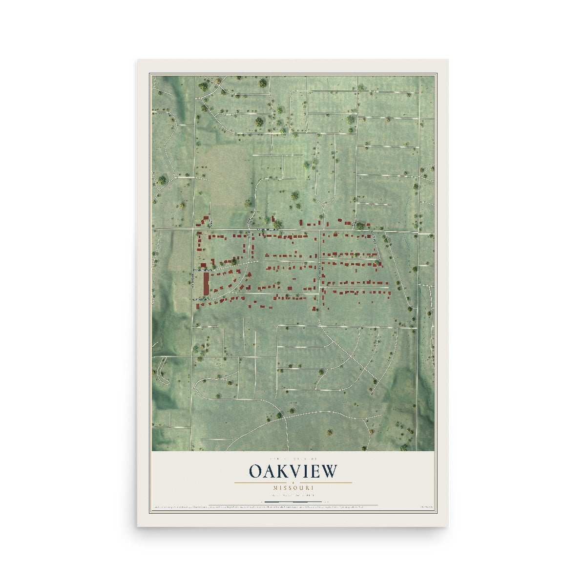 Map of Oakview, Missouri, 12 x 18 inch unframed archival matte print